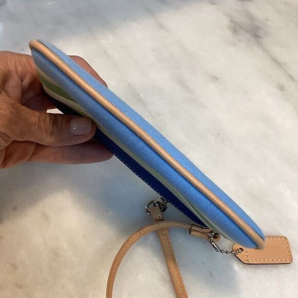 Coach Wristlet Bag Purse  Y2K Blue and Green Striped Clutch Wallet Pouch - Picture 9 of 13